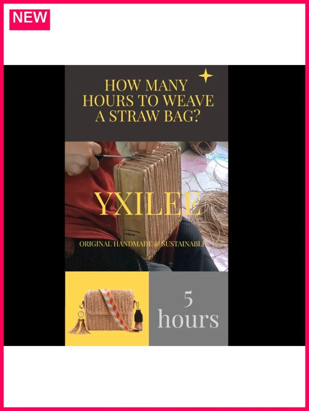 Straw Tote Bag Woven Handmade Summer Travel Shoulder Handbag